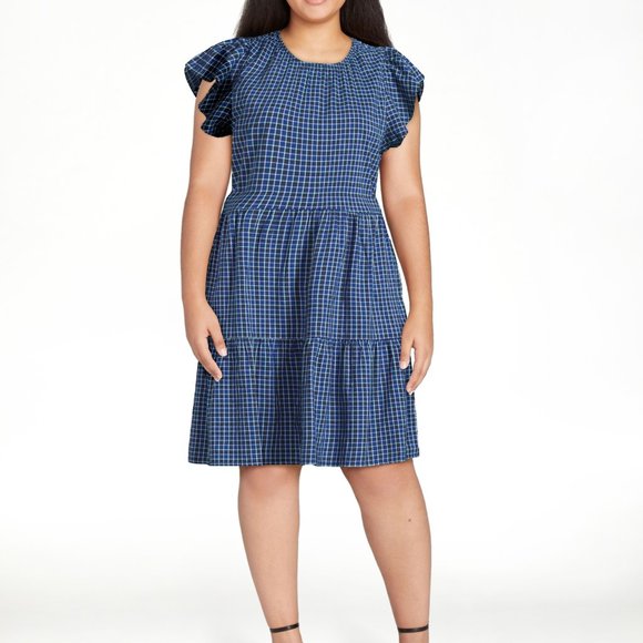 NWT Time and Tru Women's Tiered Plus Dress with Flutter Sleeves, Size XL - Picture 1 of 11